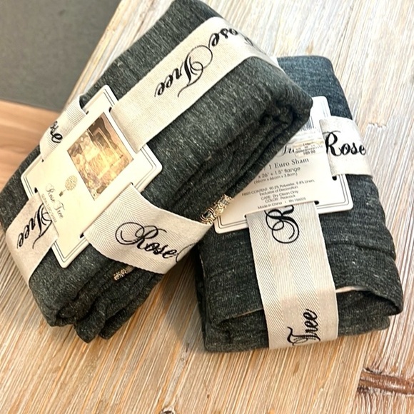 NWT,Rose Tree Luxury Quinn Peacock Poly/Linen Euro Shams,Set of 2 NIP Gray - Picture 7 of 8